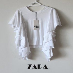 NWT Zara Heavy Ruffled sleeves Top